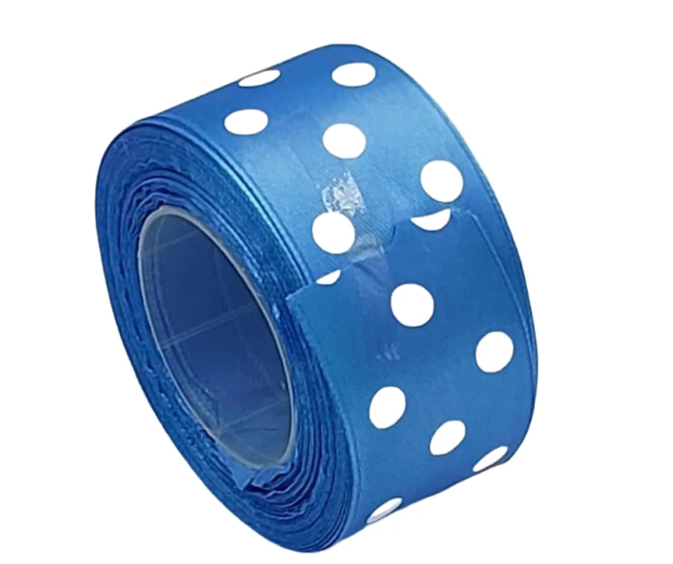 WSTĄŻKA KROPKI 38MM-25Y FS07-009 NIEBIESKI