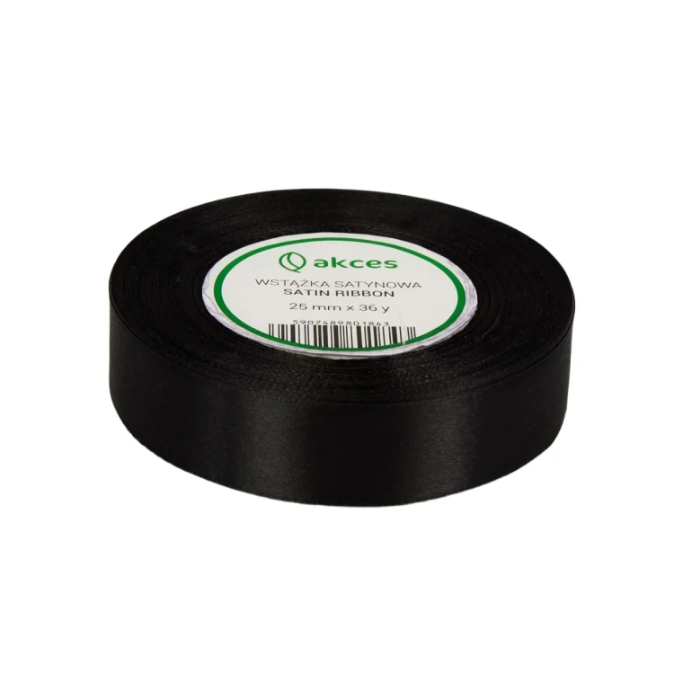 WSTĄŻKA ATŁASOWA 25MM-32M FS04-08 CZARNY